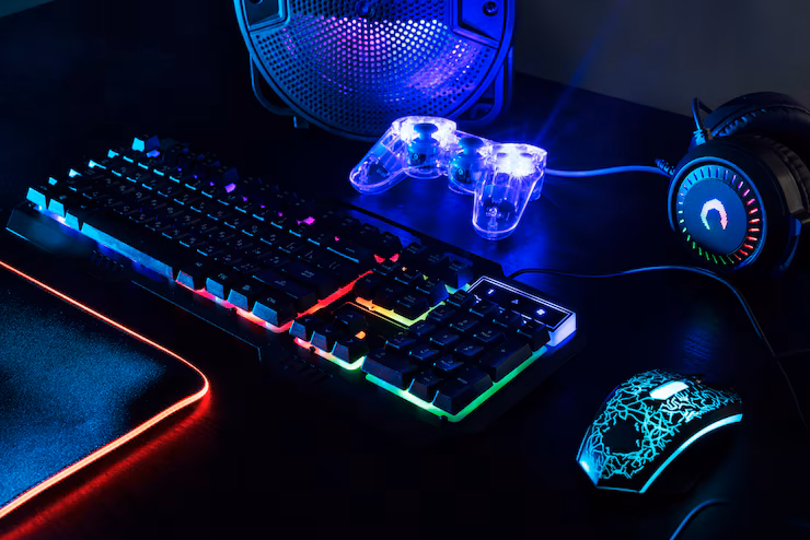 neon gaming keyboard setup controller