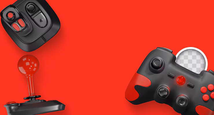 black colored game joy stick with red background